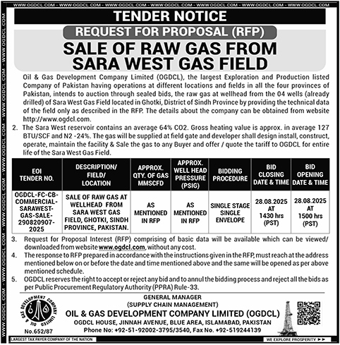 Oil & Gas Development Company Limited Islamabad Tender Notice